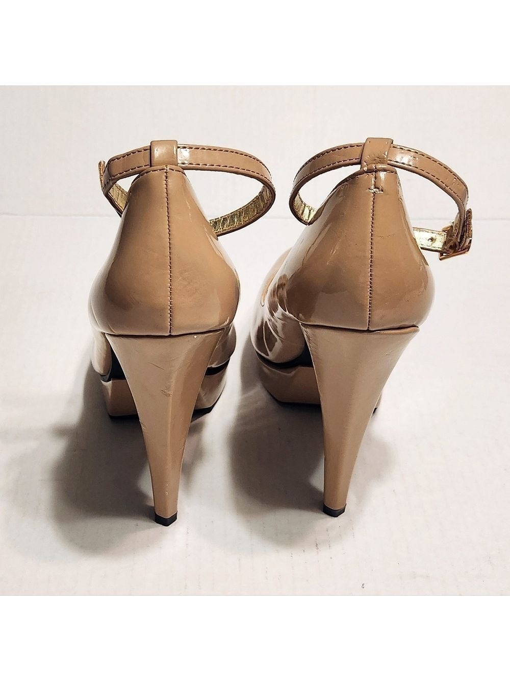 Michael Antonio Patent Leather Ankle Strap Platform Stiletto Heel Pump Beige 8 - Picture 6 of 12